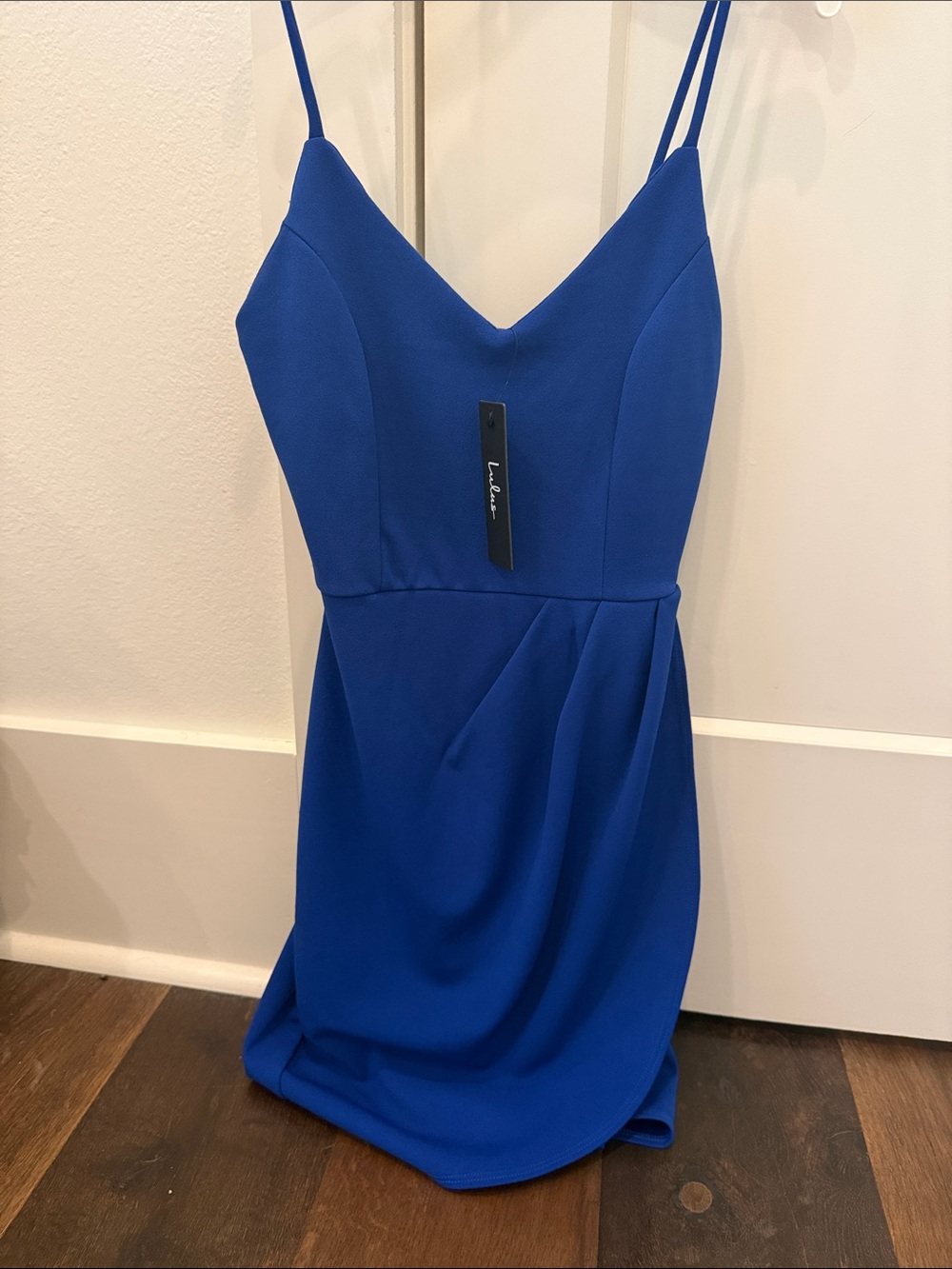 Lulu's Cobalt Blue V-Neck Spaghetti Strap Mini Dress